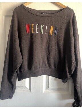 Blank Paige Weekend M Pullover Long Sleeve Cropped Sweatshirt Black Embrodered